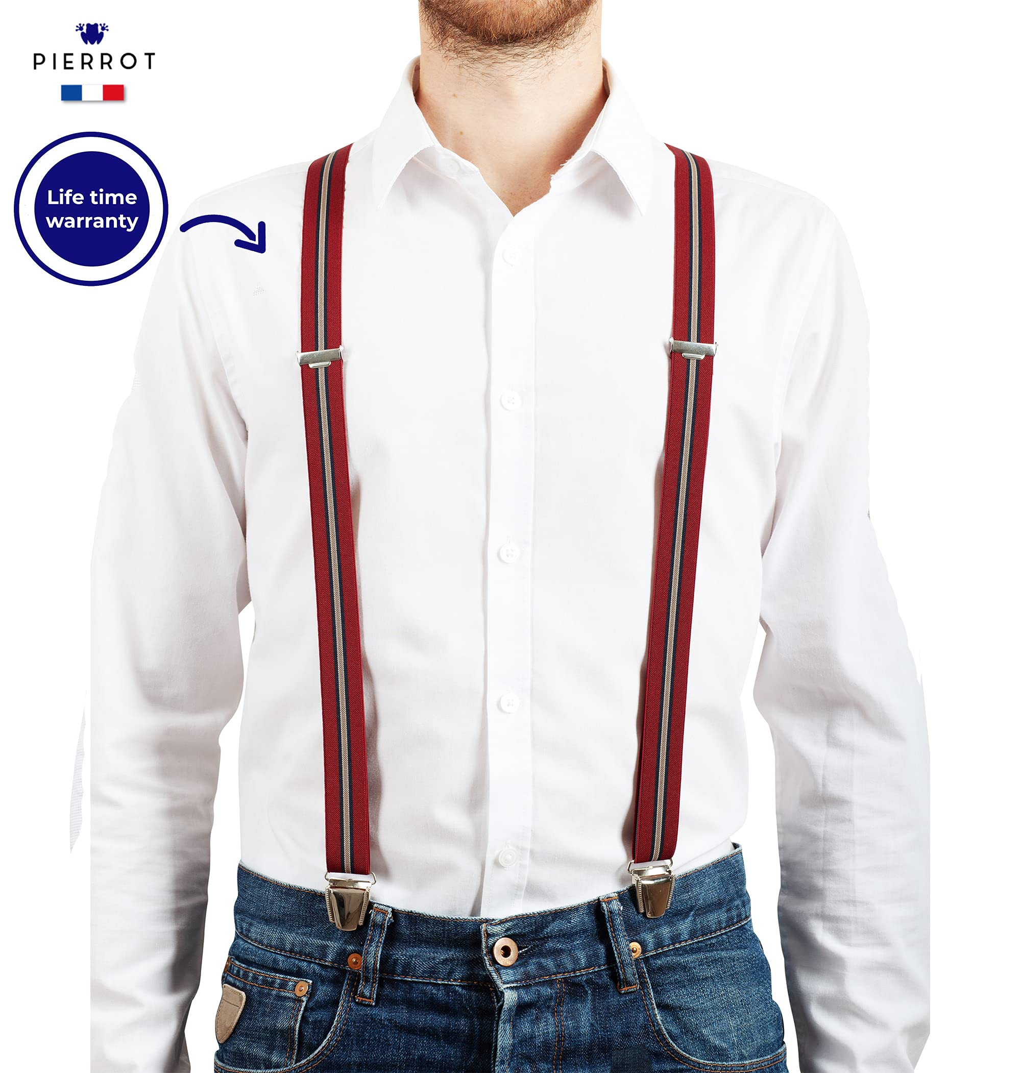 PIERROT Skinny Suspenders for Men with Very Strong Clips - One Size Adjustable and Elastic - Thin Heavy Duty Braces - Image 3
