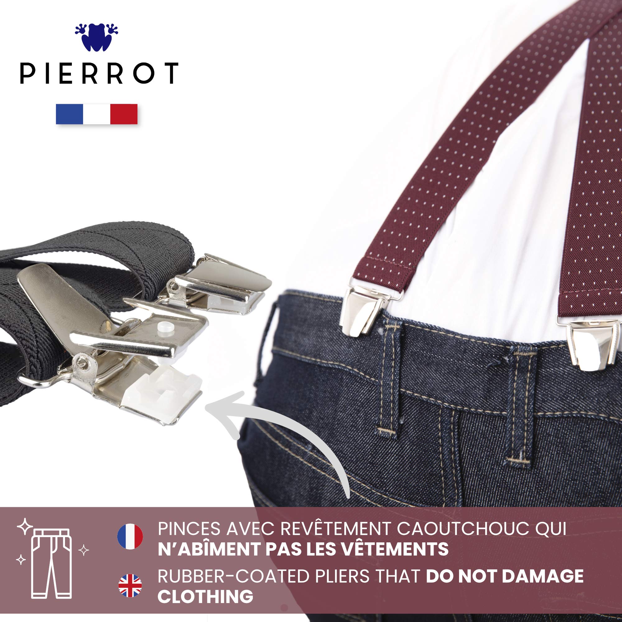PIERROT Skinny Suspenders for Men with Very Strong Clips - One Size Adjustable and Elastic - Thin Heavy Duty Braces - Image 4
